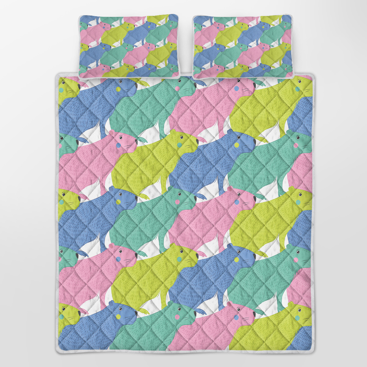 Capybara Pattern Quilt Set Microfiber Soft Lightweight Colorful Design Bedding Set, 1 Quilt With 2 Pillowcases
