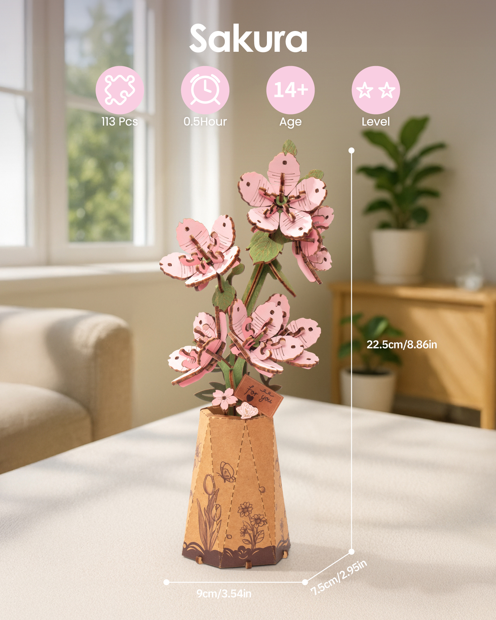 Rowood 3D Wooden Rose Bouquet - DIY Adjustable Flower Model Kit, No Glue Required, Suitable For Adults' Home And Table Decorations, Suitable For Adults And Teens, A Valentine's Day Gift For Women