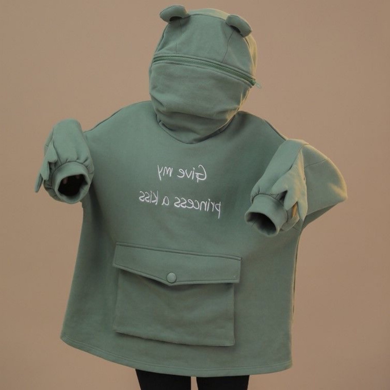 Mid-length Sweater Women's Stitching Three-dimensional Frog Pullover Pocket Jacket
