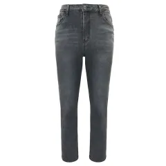 Women's Embroidery Flying Motorcycle Hot Drill Jeans Elastic Slim Small Foot Pants - Black Grey - View 1