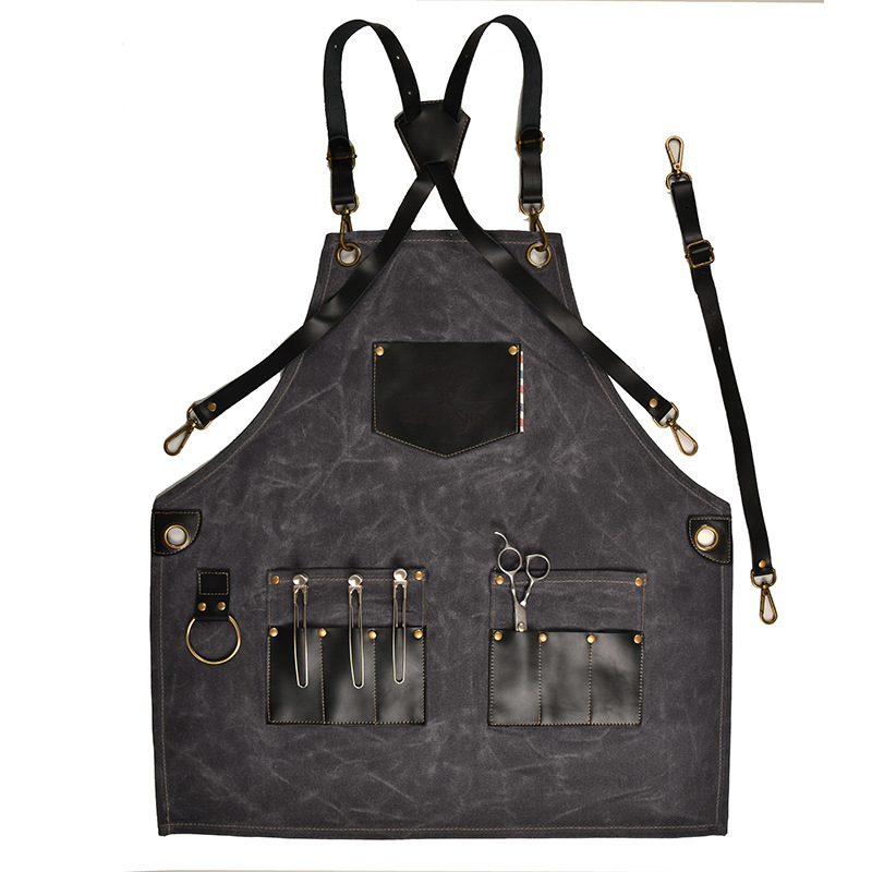 Cross Strap Canvas Apron Washed Fabric Thick Leather