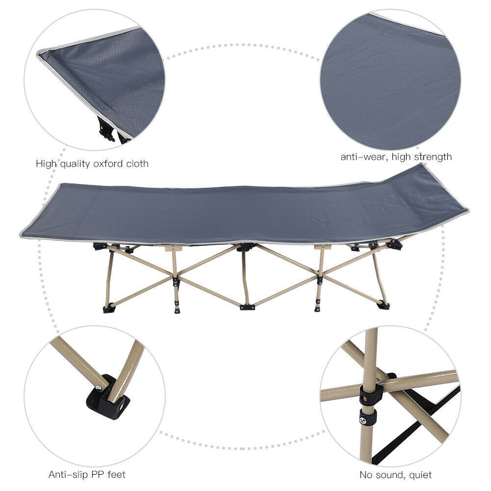Heavy Duty Single Folding Bed Camping Travel Guest Lightweight With Grey Mat UK — image 11