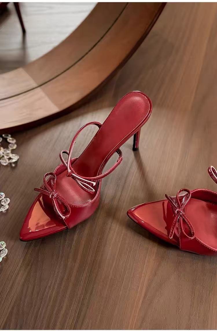 Women's Pointed Toe Sandals, Thin Heel Mules With Ankle Strap, Breathable Fashion Dress Shoes For Summer Outdoor Wear product image