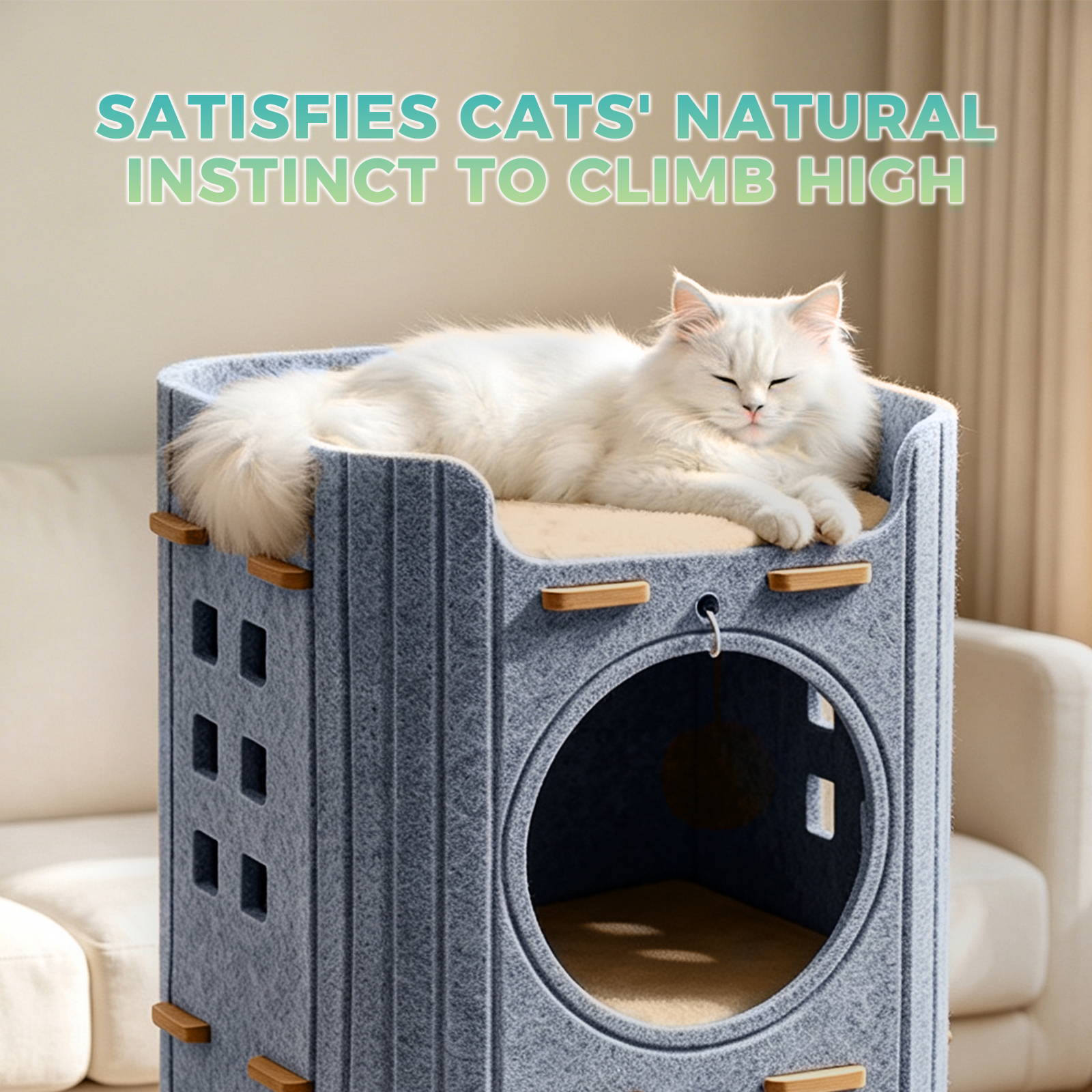 3-Tier Felt Cat Tower House, Multi Level Cat Cave Condo, Indoor Stackable Cat Hideaway Shelter With Hanging Toy Ball — foto 4
