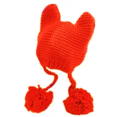 Warm Women's Hand Knitted Kawaii Cat Ears Hat - Orange - View 1