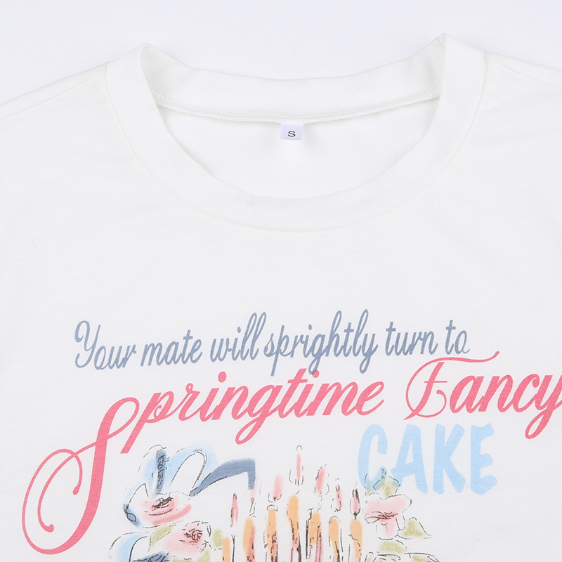 Cute Color Lead Printing Round Neck Short-sleeved T-shirt