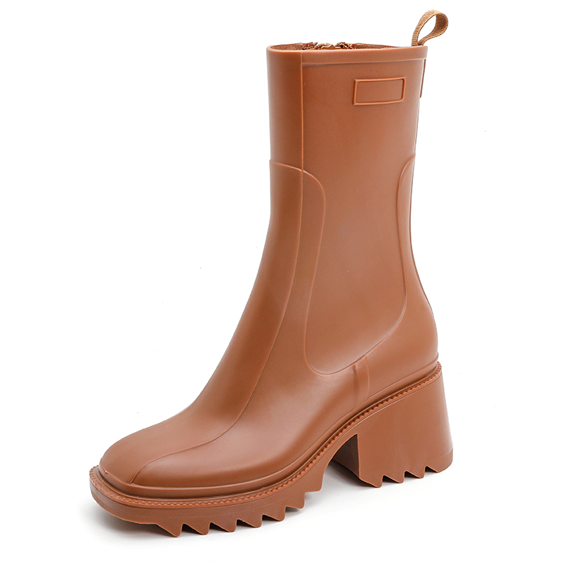 Mid Cut Platform Side Zip Chunky Heel Booties Brown - Shop at LoveMi