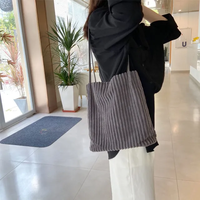 Casual Tote Bag Corduroy Bucket Grey - Shop at LoveMi