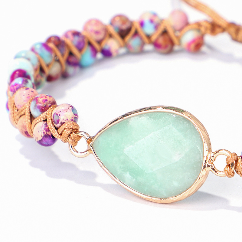 Color Emperor Stone Double Hand Woven Bracelet With Water Droplets