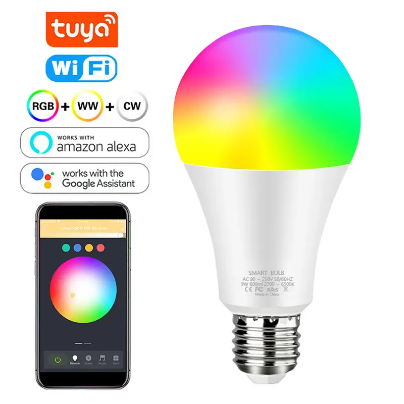 Smart WiFi LED Light Bulb with Voice Control and Color Changing RGB