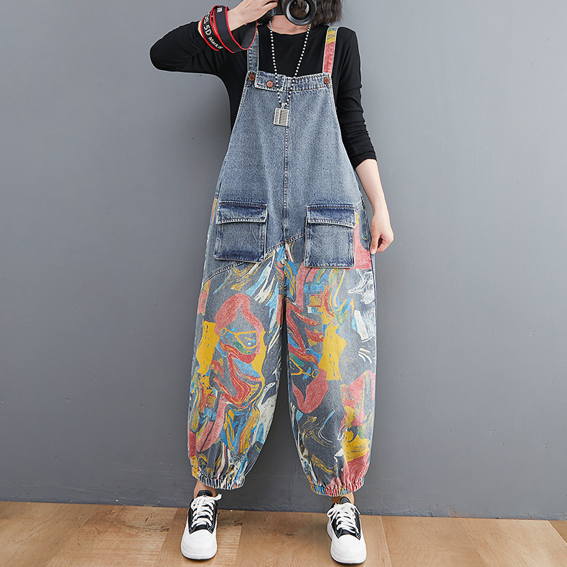 Title 6, New Spring Printed Jean Suspenders For Women