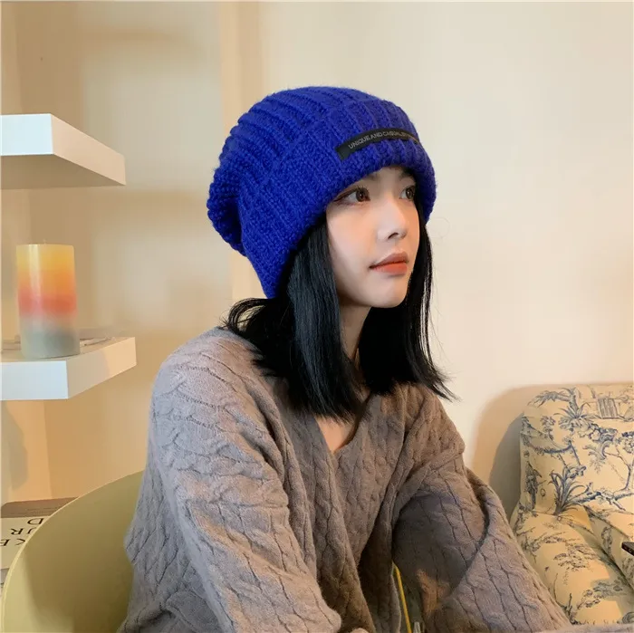 Hat Women's Autumn And Winter New Patch Net Red Big Head Woolen - Blue
