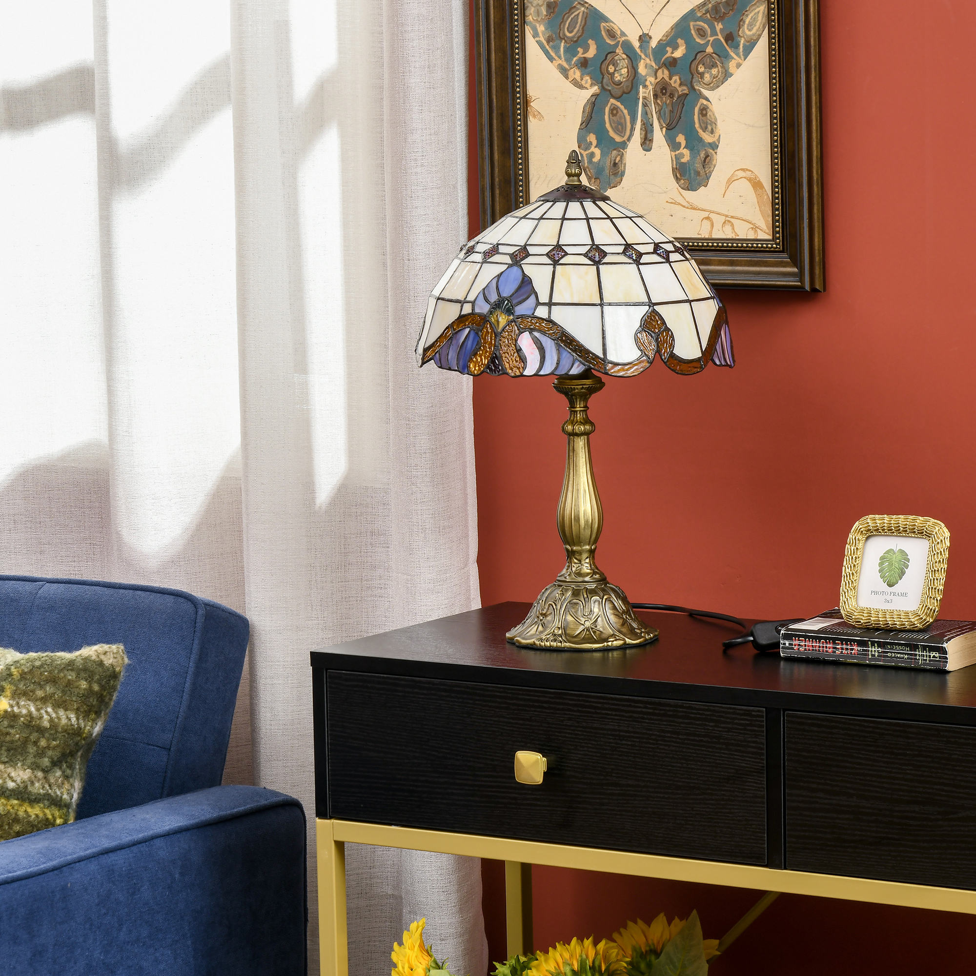Colored Glass Desk Lamp, Handmade Retro Bedside Suitable For Bedrooms, Living — image 7