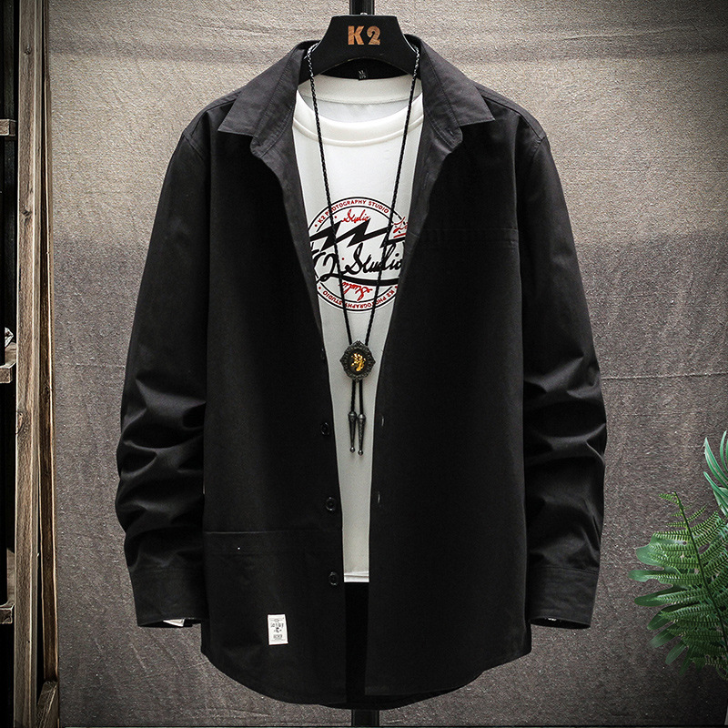 Pure Color Shirt Hong Kong Style Japanese Casual Handsome Jacket