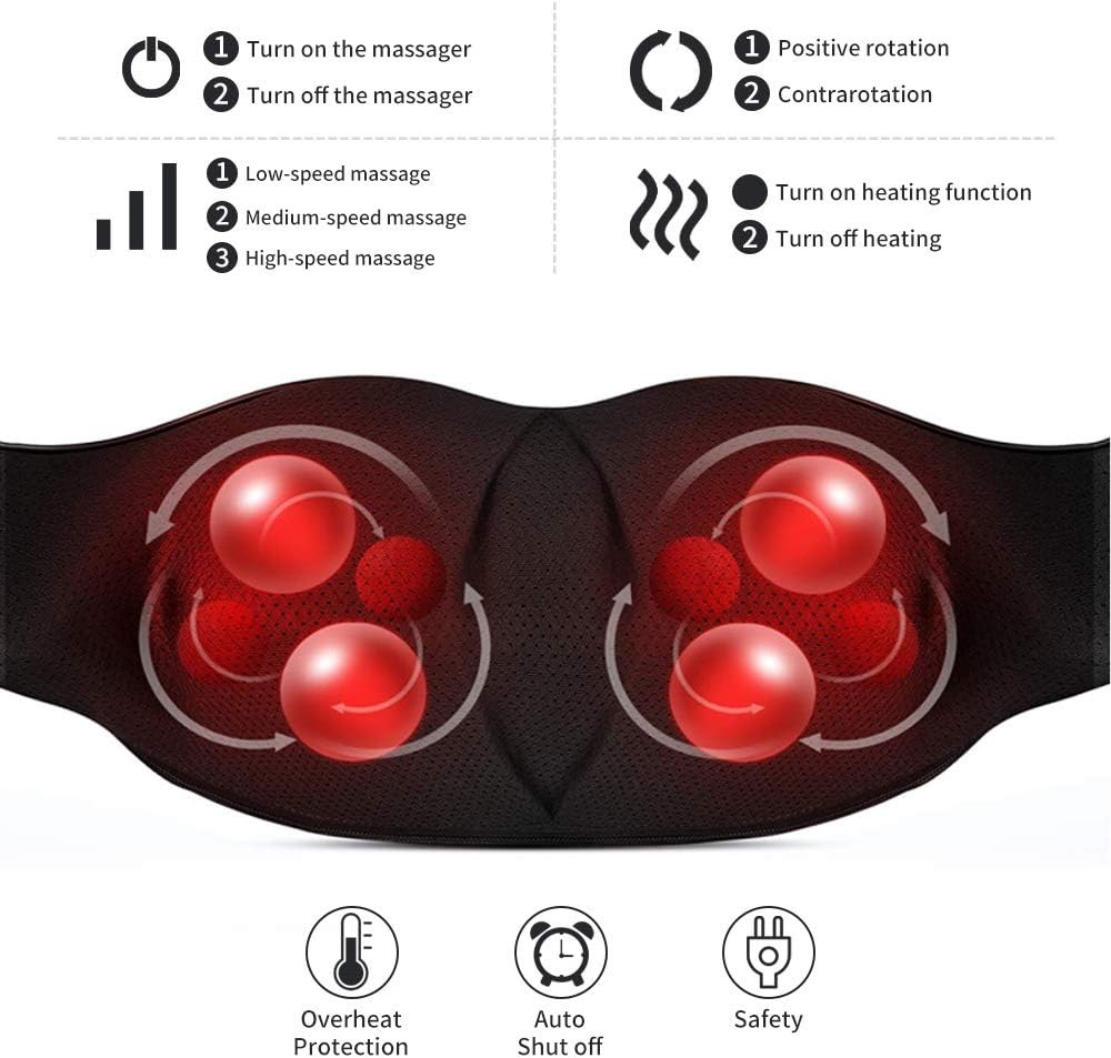 Electric Shiatsu Neck Back Shoulder Massager With Heat & Kneading, Deep Tissue Massage For Home Car Office Use, UK Plug