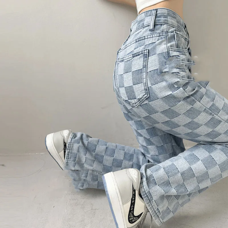 Vintage High-waisted Slim Casual Pants - Light Blue