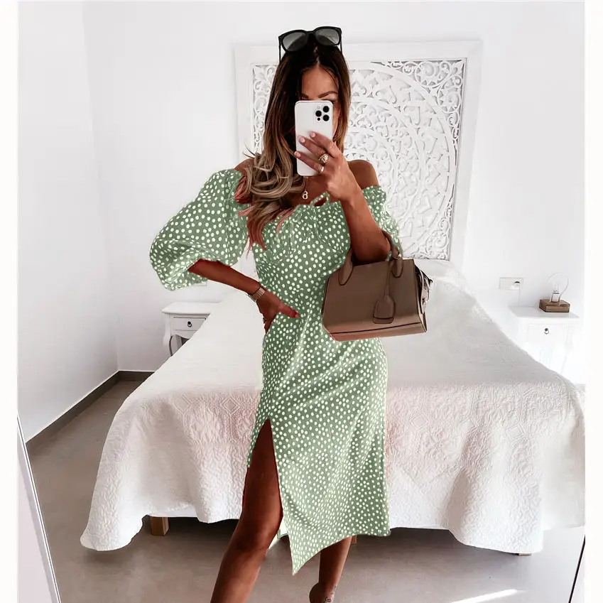 Summer Sexy Women's Printed Tube Top Slit Dress