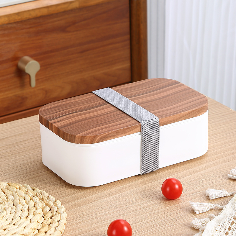 Title 6, Wood Grain Double-layer Plastic Lunch Box Micro...