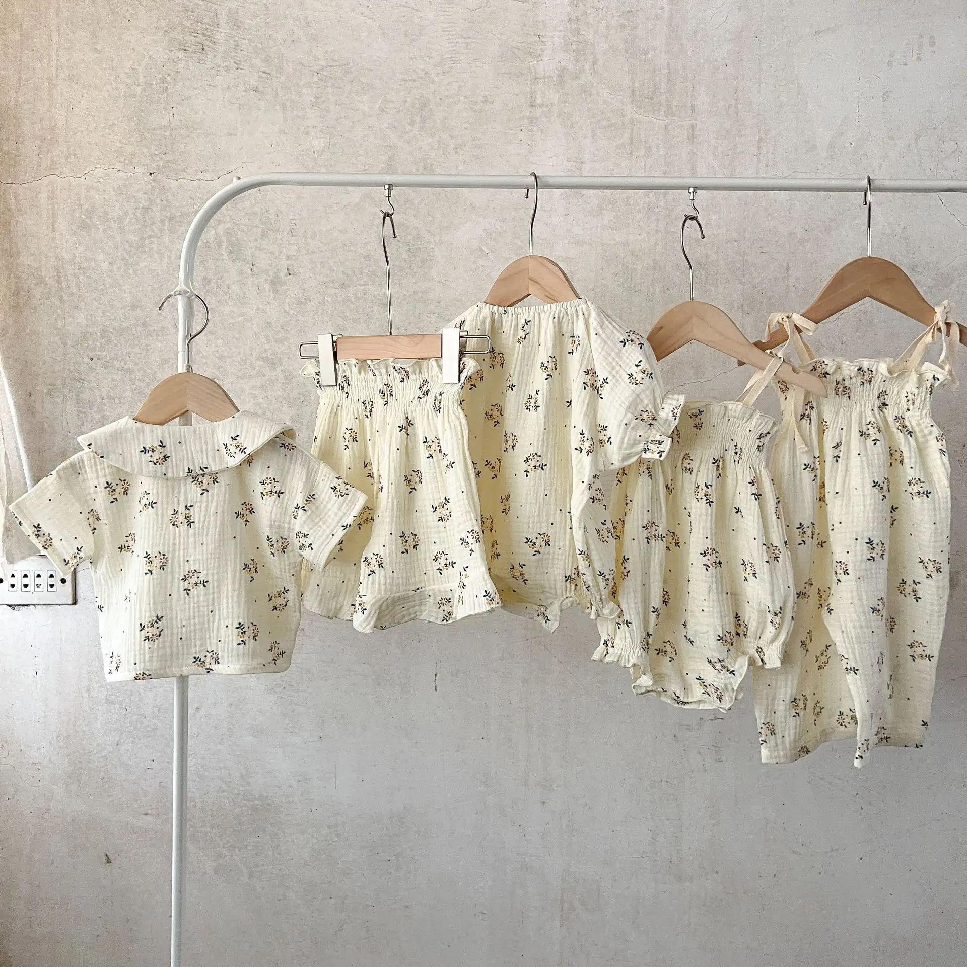 Summer Cotton Floral Sling Romper Short Sleeve Top