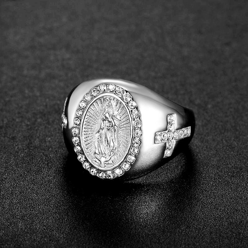 Title 4, Mens Gold Plated Diamond Virgin Mary Ring a sy...