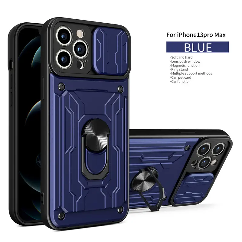 Back Cover With Card Holder Non-slip Finger Buckle Phone Case