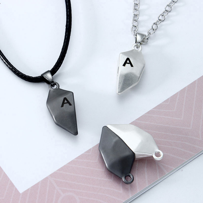 Couple Heartbroken Stitching Necklace Lettering Lucky Stone