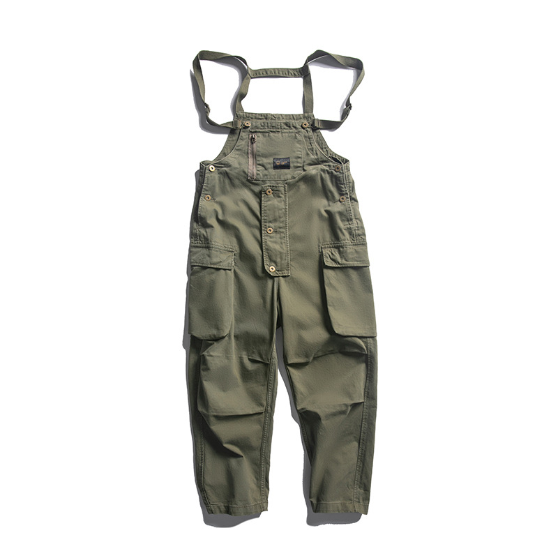 OverallSimple Solid Color Washed Retro Functional Casual Pants