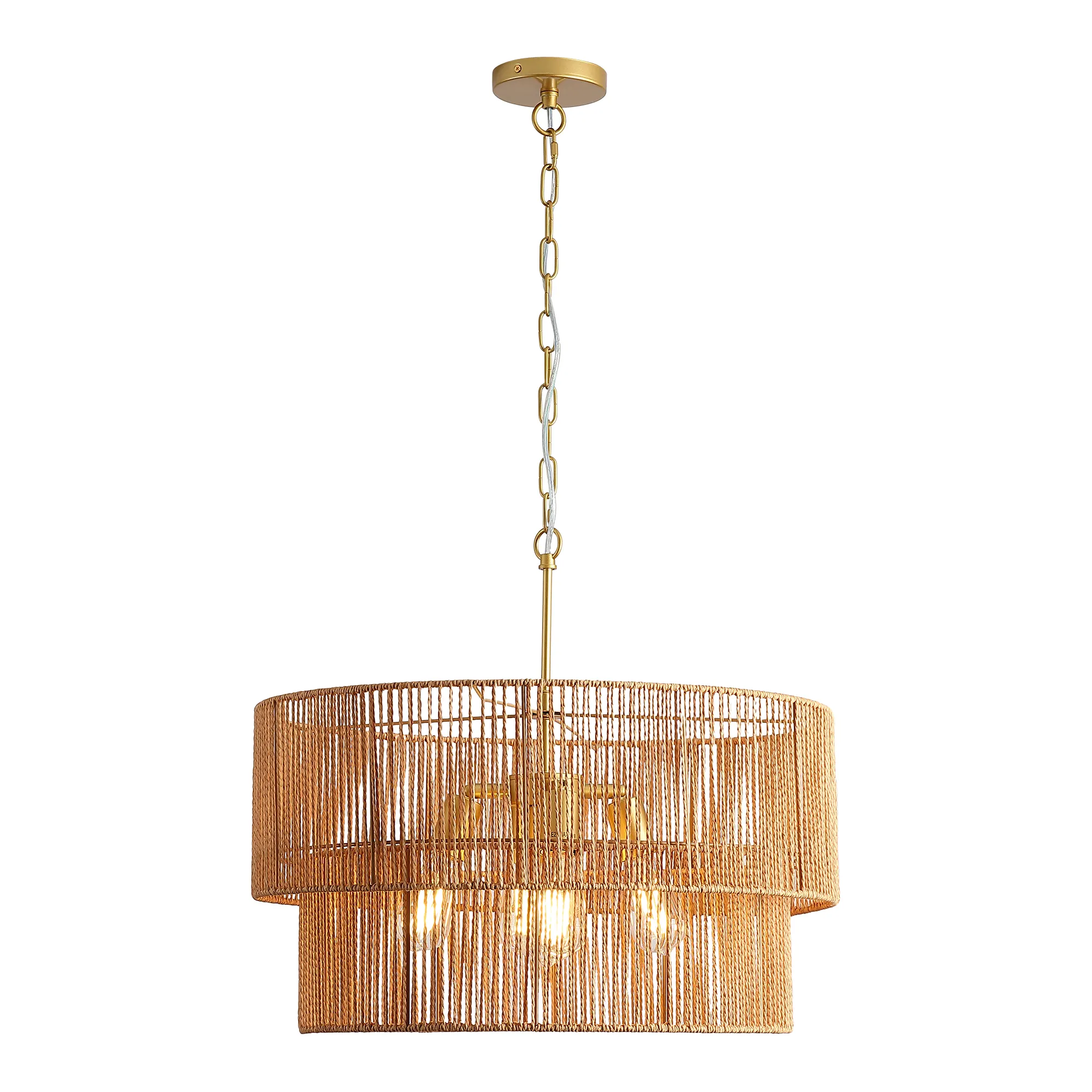 23.62in Handwoven Woven Paper Rattan Chandelier, 2-Tier