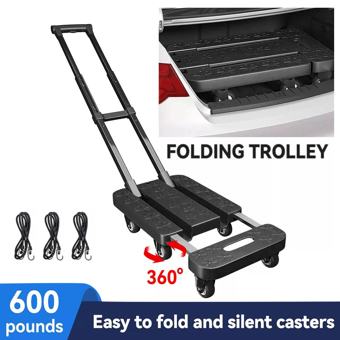 270KG Folding Hand Truck Luggage Dolly Trolley Moving Platform Cart Heavy Duty 14