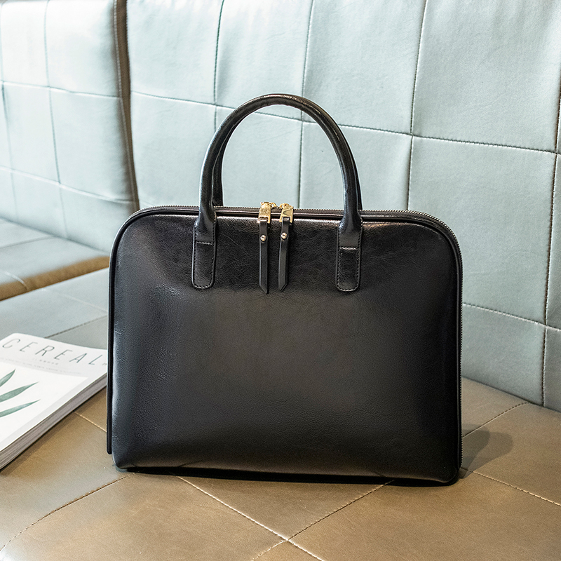 Ladies A4 File Large capacity Cowhide Portable Briefcase Black - Shop at LoveMi