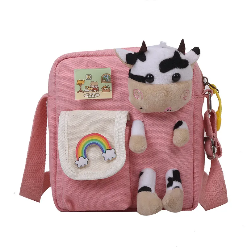 Calf Doll Student Girl Canvas Shoulder Bag - Pink