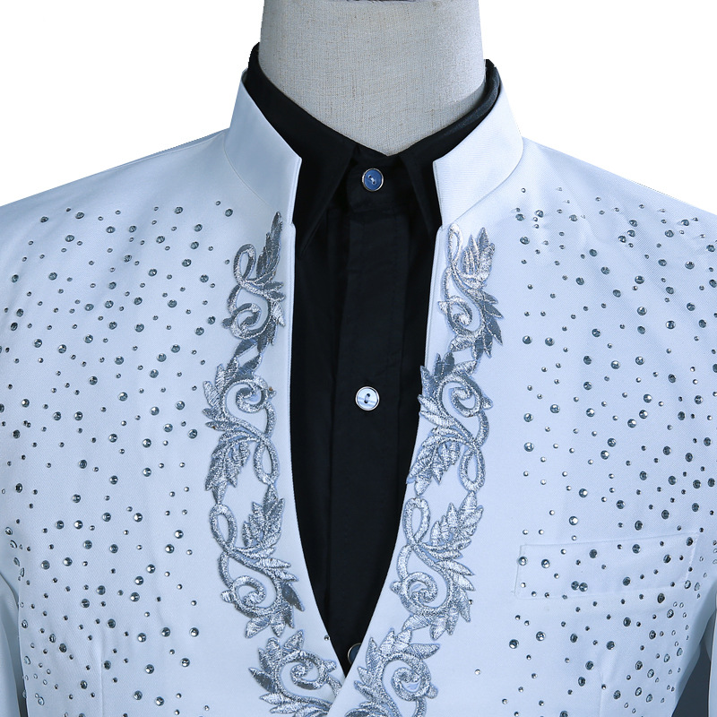 Men's Hot Flower Hot Rhinestone Stand Collar Suit
