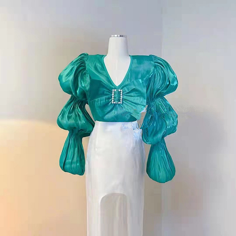 Title 2, Versatile V Neck Blouse With Large Bow And Diam...