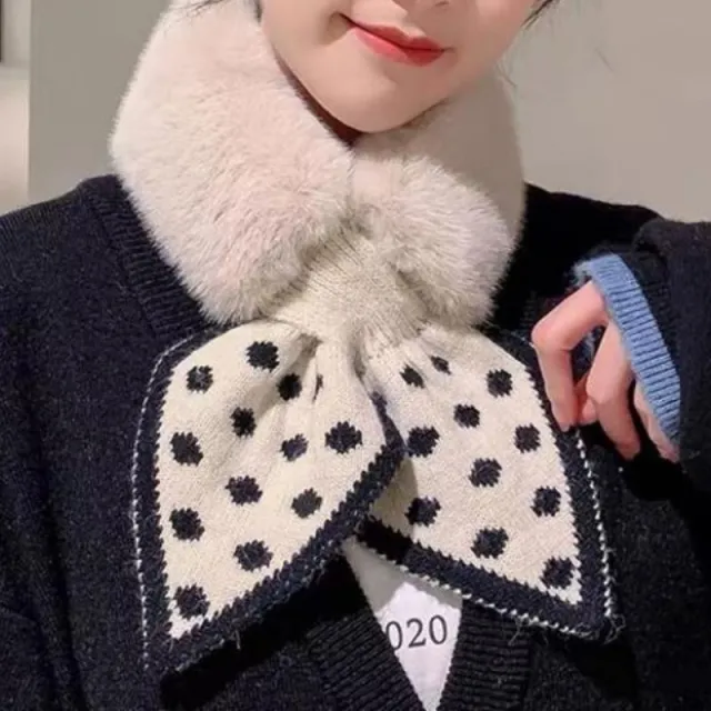Thickened Upgraded Winter Pearl Like Plush Neck Guard Neckband Wave Point Beige - Shop at LoveMi