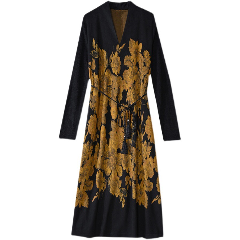 Thickening Noble Lady Western Style Long-sleeved Mink Velvet Dress