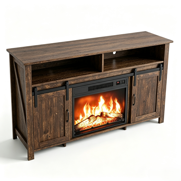 Rotten Wood Finish Fireplace Tv Stand, 147.5X39X76Cm, Embossed Particle