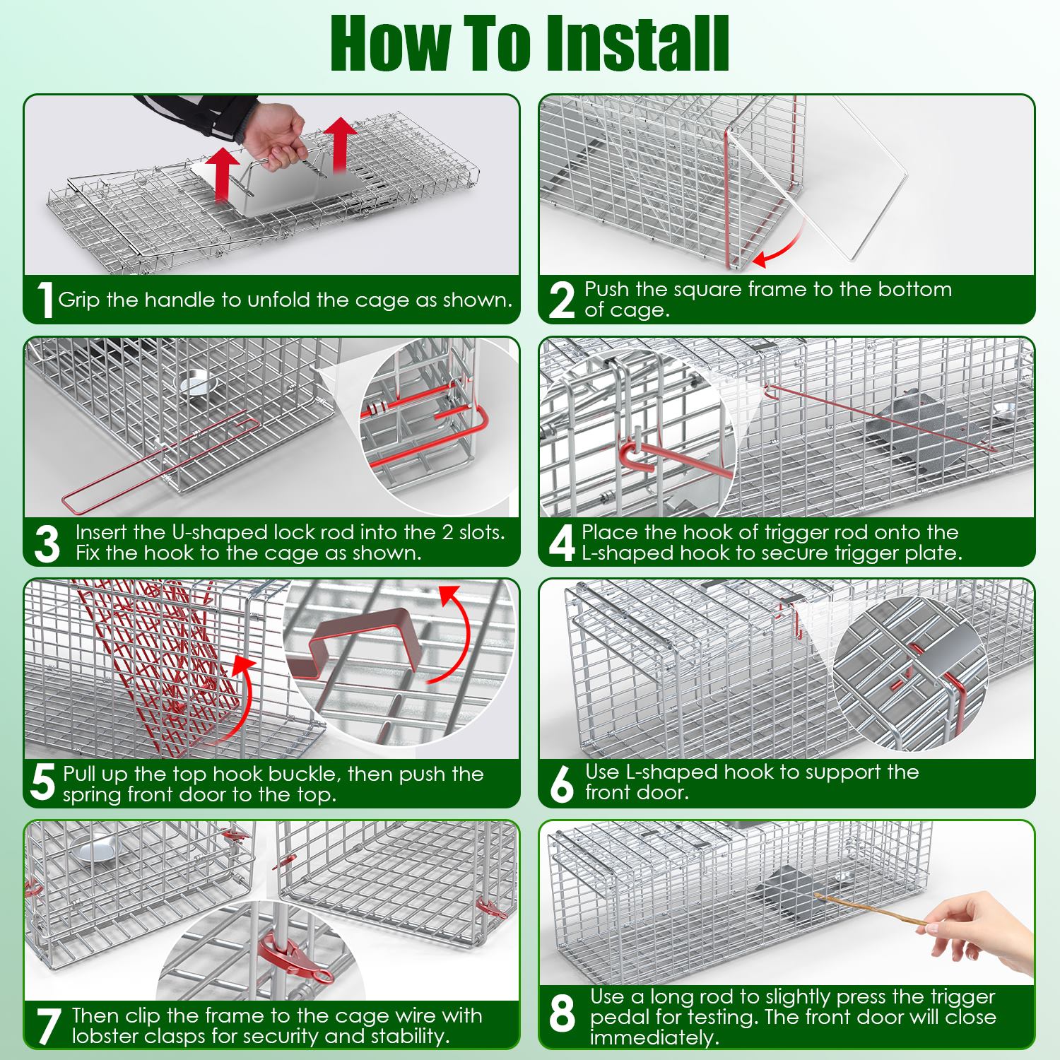 Live Animal Trap Cage 27x7.5x8in Folding Catch And Release Steel Humane Cat Trap For Racoons Stray Cats Rabbits Beavers Hedgehogs Chipmunk Small Animals