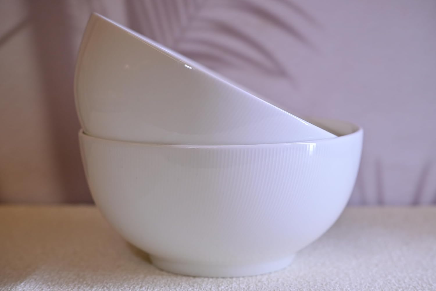 Setaria Bone China Dinnerware Set, 2 Pieces 8-inch Large Deep Salad Bowl, Soup, Cereal, Oatmeal, Fruit, Rice, Ivory White With Narrow Curve Stripe_voghion.com