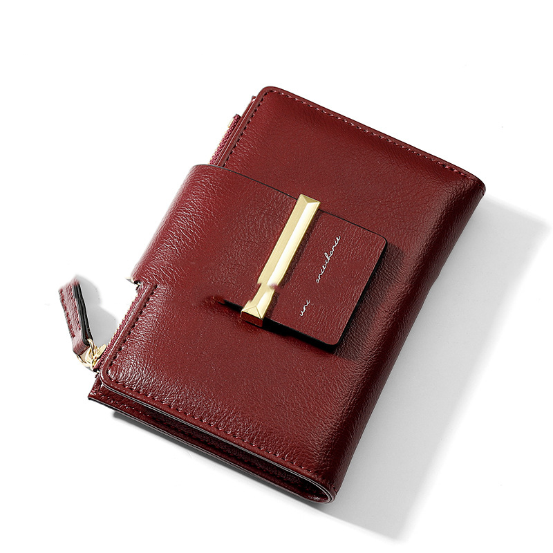 New Multifunctional Coin Purse Mid length Ins Wallet Casual Folding Pu Wallet Ladies Red - Shop at LoveMi