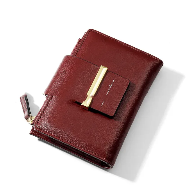 New Multifunctional Coin Purse Mid length Ins Wallet Casual Folding Pu Wallet Ladies Red - Shop at LoveMi