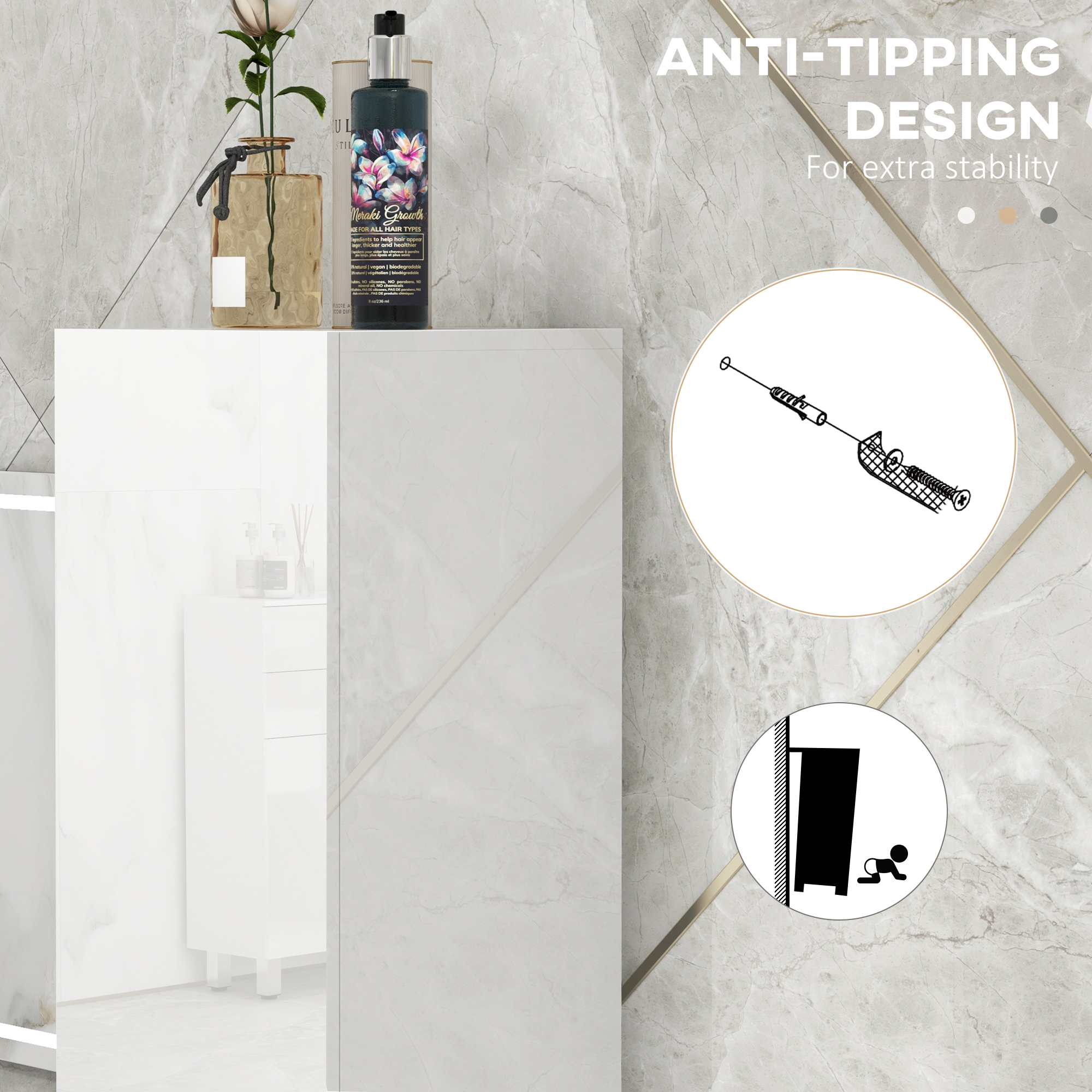 Independent Bathroom Cabinet, High Gloss Storage With Door And Adjustable — image 4