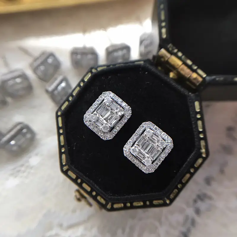 Square Full Diamond Plated Platinum Earrings