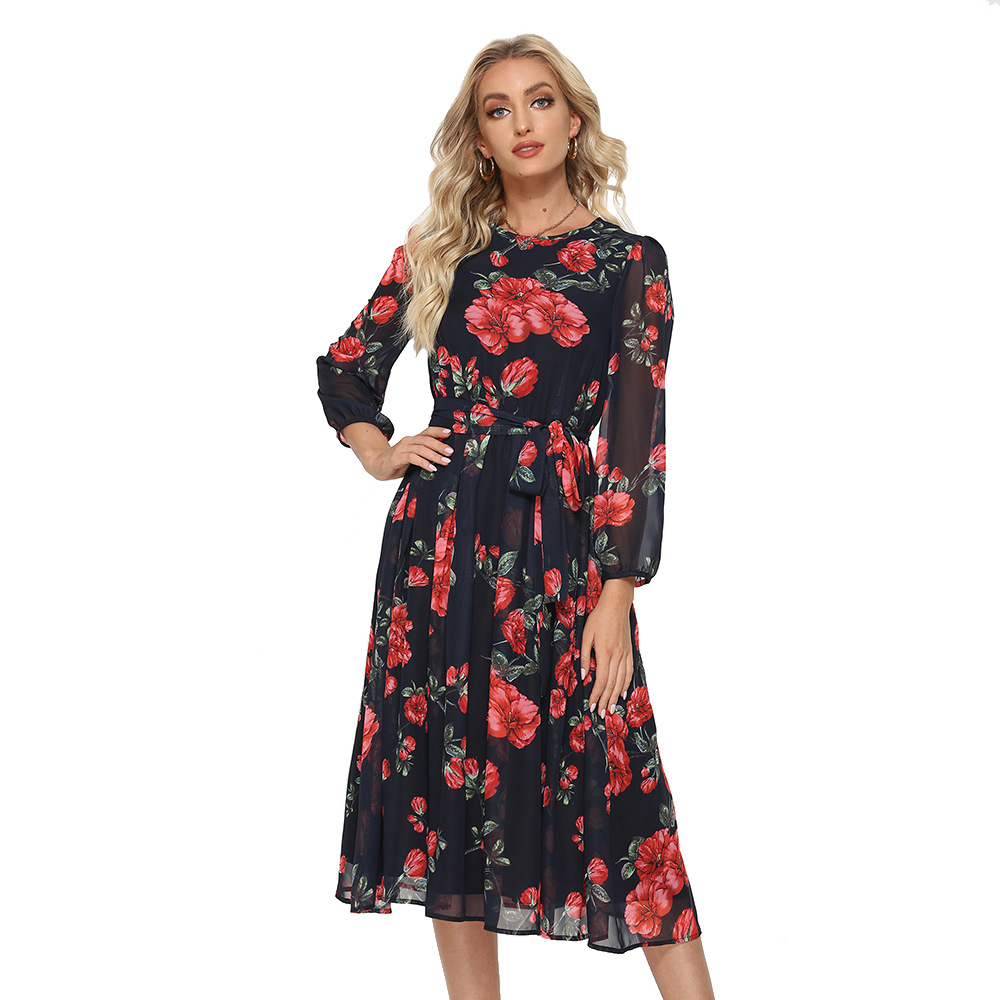Women's Printed Nine-Sleeve Bohemian Sweater Dress
