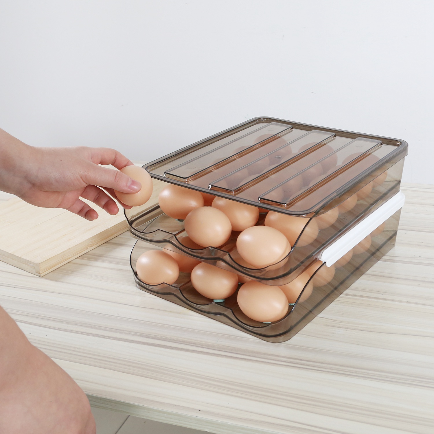 Egg Container Holder For Refrigerator Double Layer Egg Storage Box With Lid Automatic Rolling Egg Box Organizer Bin Tray Rack 36 Eggs