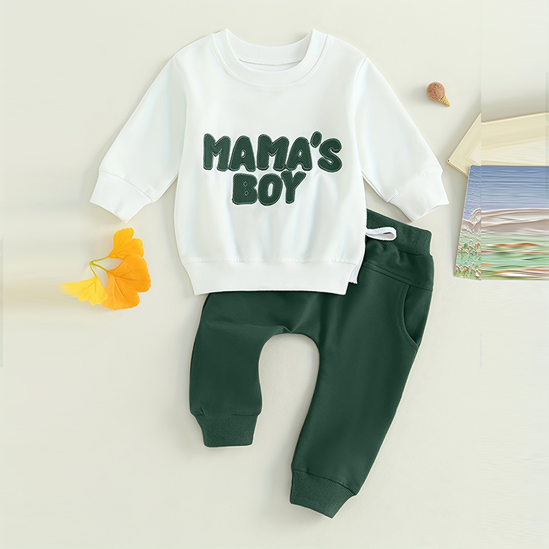 Baby Boy's 2-Piece Sweatshirt Set Round Neck Letter Print Top & Drawstring Jogger Pants For Spring & Fall