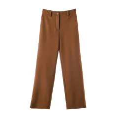 Women's Drape Straight Tube Loose Fitting Casual High Waisted Suit Pants - Curry Colour - View 1