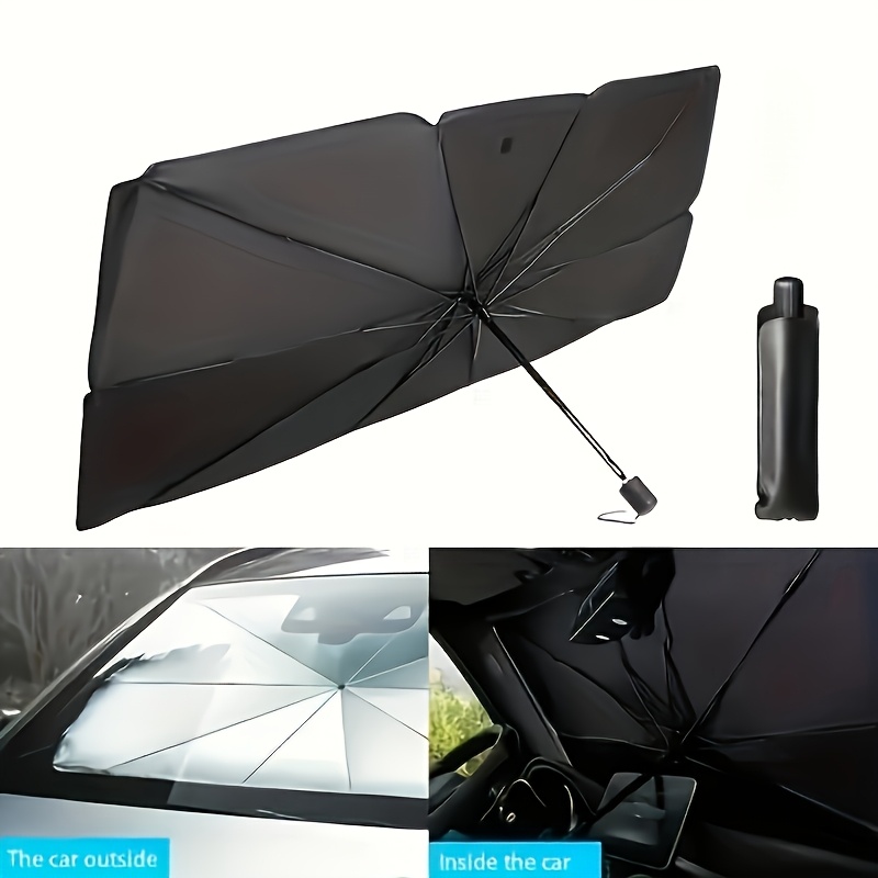 UPF50-Sunshade-UPF50- Compact Roll-Up Sunshade For Front Window – Heat Insulation And UV Protection, Easy-to-Use Auto Interior Accessory, Fits Most Vehicles, Sun Protection Curtain, Sleek Black Umb