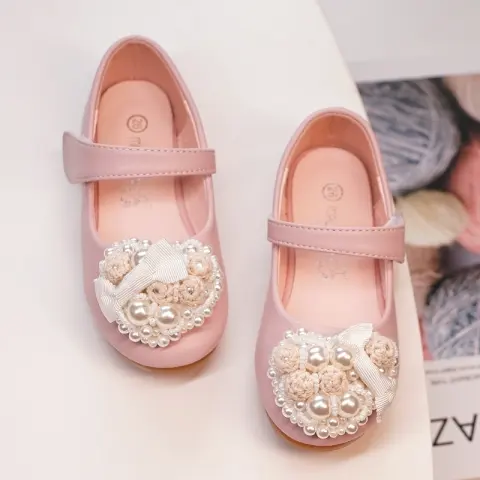New Princess Casual Flat Rhinestone Dress Pearl Flower Girls