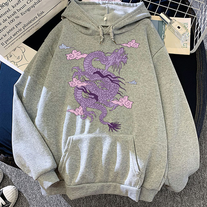 Title 3, Purple Dragon Cloud Printed Hooded Hoodie