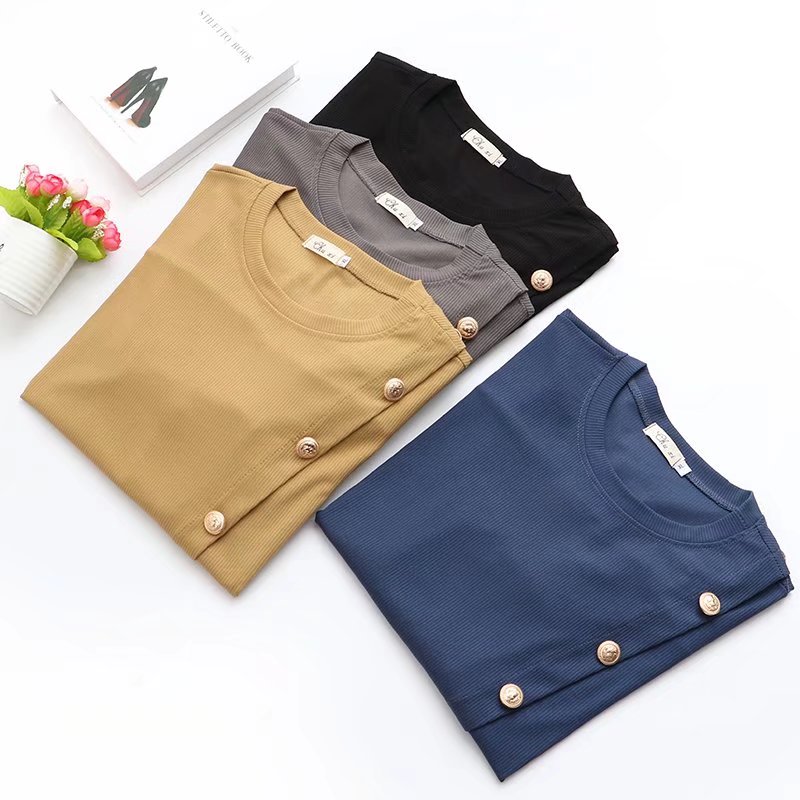 Women's Loose Slit Button Long Sleeve T-Shirt